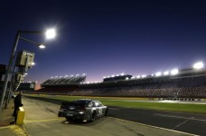 Jimmie Johnson pulls onto pit road as the sun sets over Charlotte Motor Speedway on the second day of NASCAR's Gen-6 testing. (CMS/HHP Photo)
