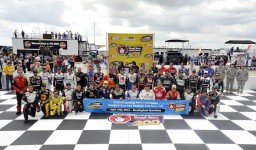 The full field of drivers pose for a photograph before the Good Sam Roadside Assistance 200 at Rockingham Speedway on April 15, 2012 in Rockingham, North Carolina. (Photo by Rainier Ehrhardt/Getty Images for NASCAR)