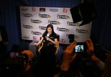 Stewart-Haas Racing driver Danica Patrick talks with media during the first day of the NASCAR Sprint Media Tour hosted by Charlotte Motor Speedway. (CMS/HHP Photo)