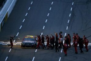 Jeff Gordon celebrates winning his 93rd and final career victory at Martinsville. Photo: Jeff Zelevansky/NASCAR via Getty Images