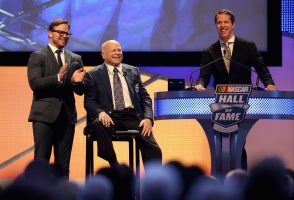 Bruton Smith, accompanied by son Marcus, took his place in the hall. Photo: Streeter Lecka/NASCAR via Getty Images