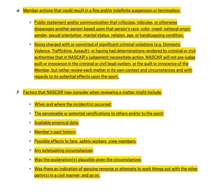 NASCAR Member Conduct rule clarifications for 2016. part2a