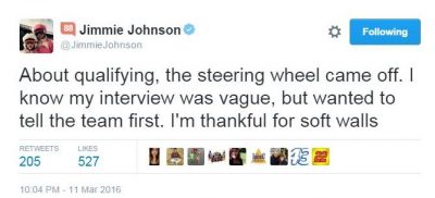 Jimmie Johnson after wrecking during qualifying at Phoenix2