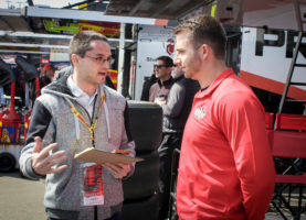 Matt DiBenedetto shared a few moments with me before the Auto Club 400. Photo by Rachel Myers for Speedway Media.