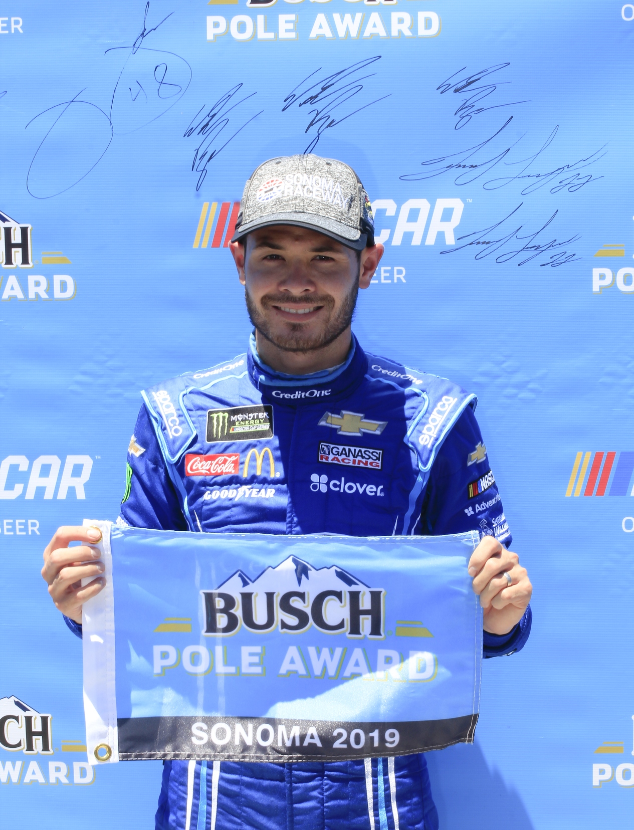Larson claims his first Busch Pole Award for the 2019 season at his home track at Sonoma Raceway. Photo courtesy of Rachel Schuoler for Speedway Media.
